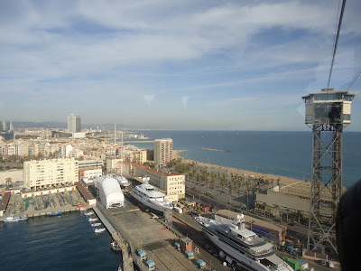 View of Barceloneta beach from the aerial tram