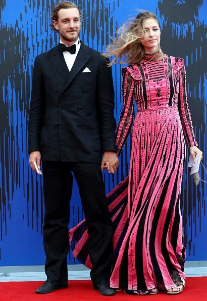 Beatrice Borromeo wore Valentino embellished pleated silk dress at at the 74th Venice Film Festival. Pierre Casiraghi
