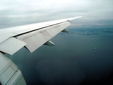 Vistas de Japón desde avión aterrizando en Haneda.