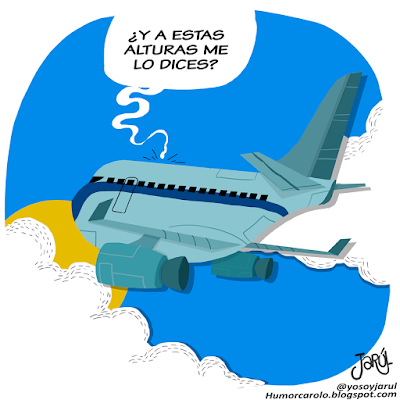 Jarúl, boing, boeing, avión, alturas, cielo, volando, humor carolo, humor gráfico, dominicano