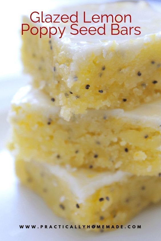 Soft lemon bars are full of poppy seeds and topped with a sweet and sour glaze.