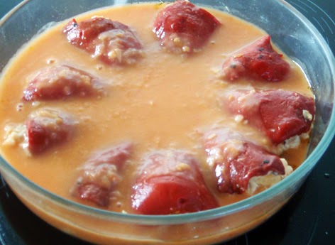 pimientos rellenos de merluza y langostinos