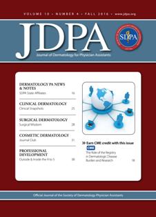 JDPA Journal of Dermatology for Physician Assistants 2016-04 - Fall 2016 | ISSN 1938-9574 | CBR 96 dpi | Trimestrale | Professionisti | Medicina | Dermatologia | Infermieristica
The JDPA is the official clinical journal of the Society of Dermatology Physician Assistants. The mission of the JDPA is to improve dermatological patient care by publishing the most innovative, timely, practice-proven educational information available for the physician assistant profession.