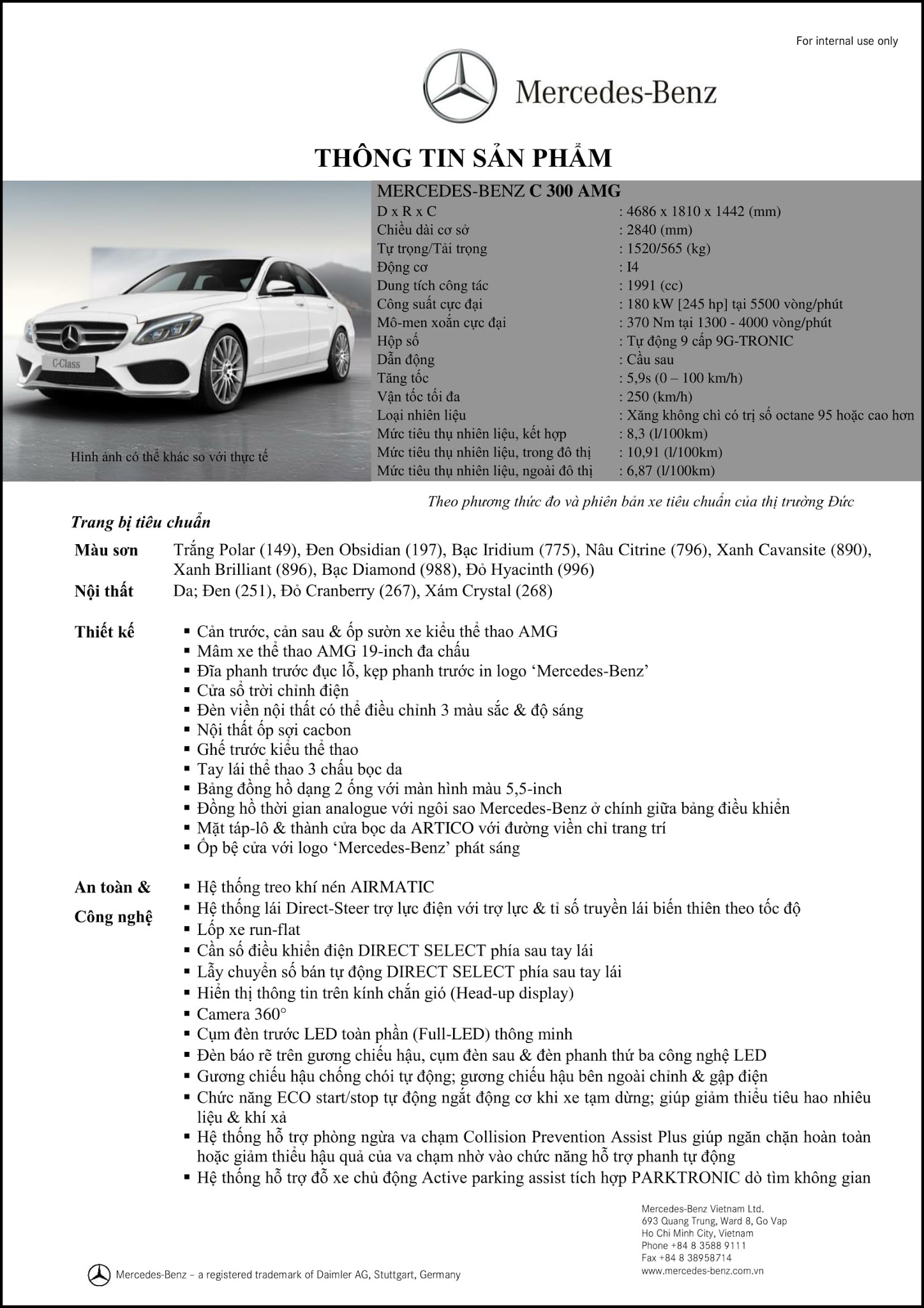 Bảng thông số kỹ thuật Mercedes C300 AMG 2019 Bảng thông số kỹ thuật Mercedes C300 AMG 2019 tại Mercedes Trường Chinh