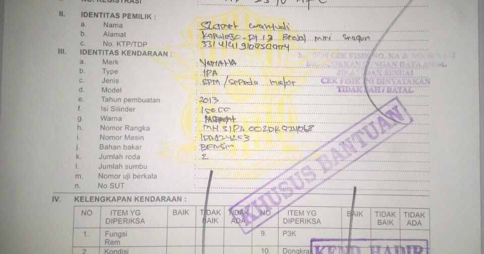 Cek Fisik Bantuan Kendaraan di samsat beda domisili Maraska