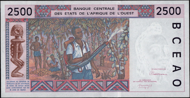 West African States Currency 2500 CFA Francs banknote 1992