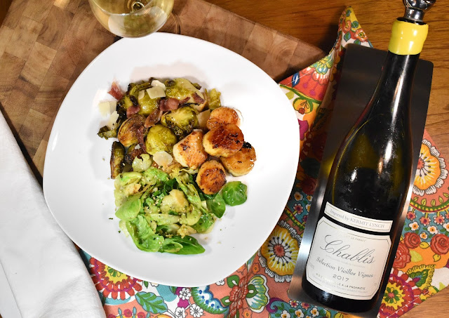 Francine et Olivier Savary Chablis Vieilles Vignes with Scallops and Brussels Sprouts 2 Ways. 