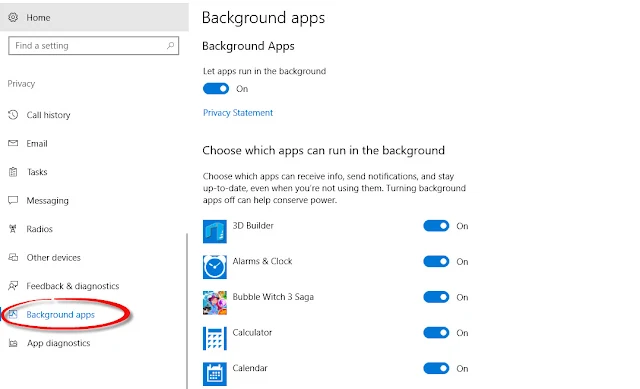 Disable Aplikasi Apps di Balik Background Windows 10