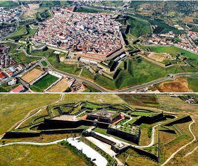 The bird's-eye view of two fortresses. 