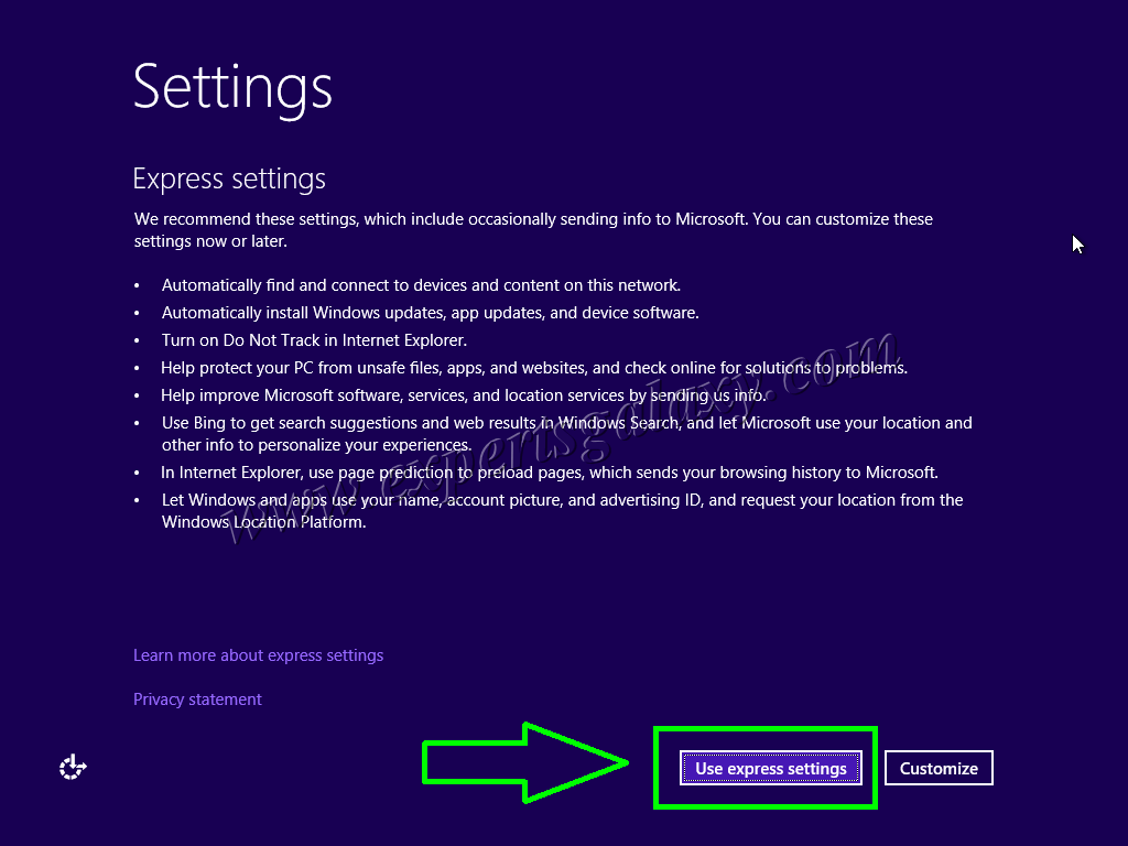 Windows 10 Express Settings Option