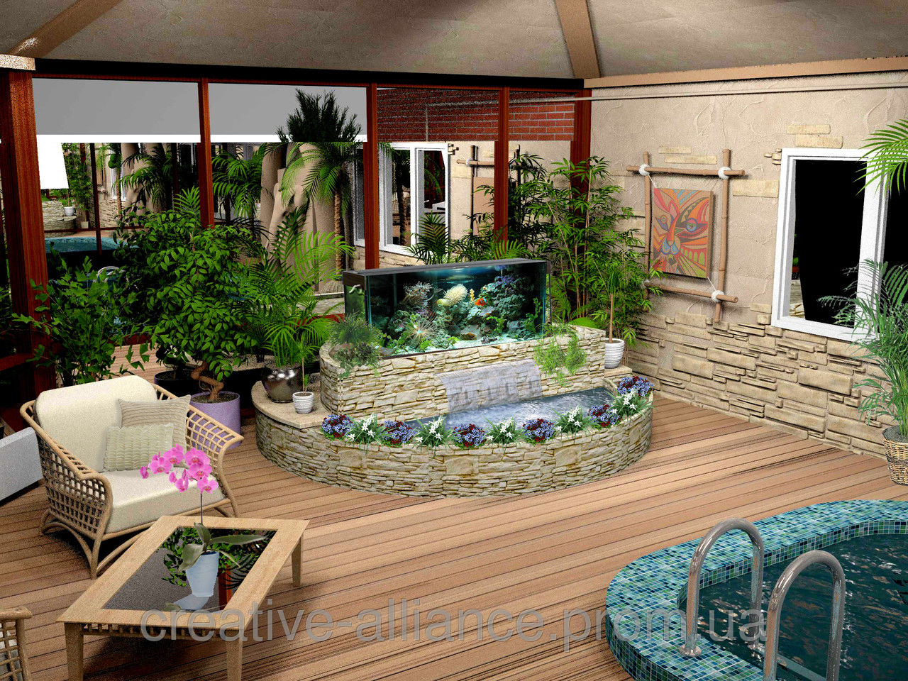 Зимний сад с бассейном в частном доме