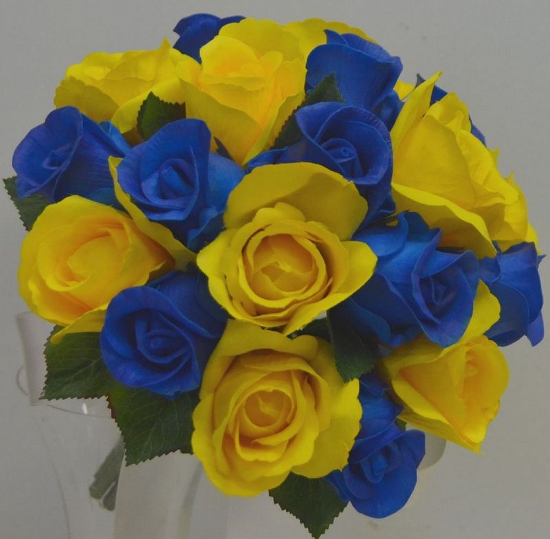 yellow and blue silk bridal bouquets