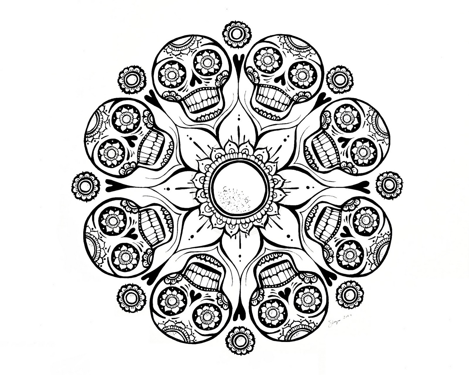 mandala skull and roses coloring pages - photo #5