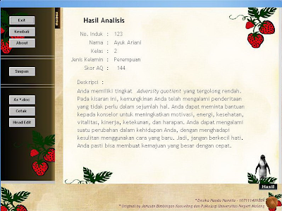 Salah satu tampilan Software Adversity Quotient 3 Salah satu tampilan Software Adversity Quotient 3