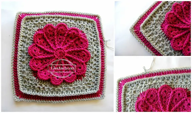 free crochet pattern 12 inch afghan square with flower  by lisaauch