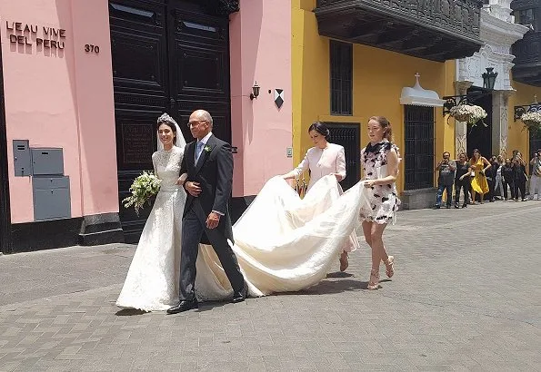 Princess Alessandra's wedding dress from fashion designer Jorge Vázquez. Princess Eugenie wore Alice + Olivia Coco Dress, Princess Alexandra wore Giambattista Valli Dress. Borromeo