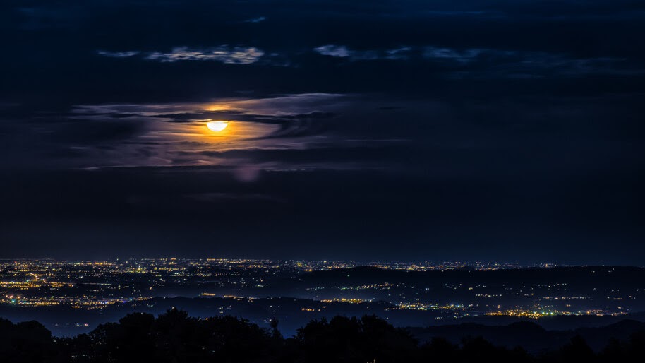 Night, City, View, Scenery, Moon, Clouds, 4K, #4.1934