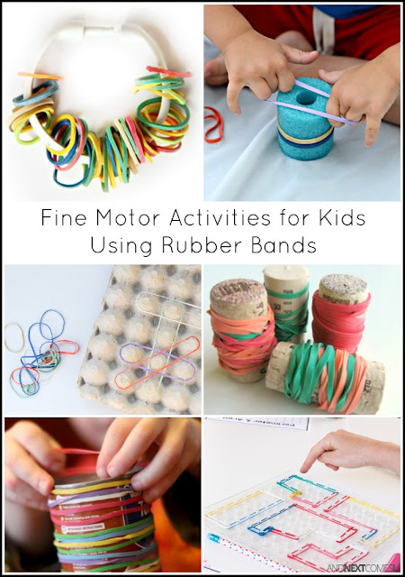 Fine motor activities for kids using rubber bands from And Next Comes L