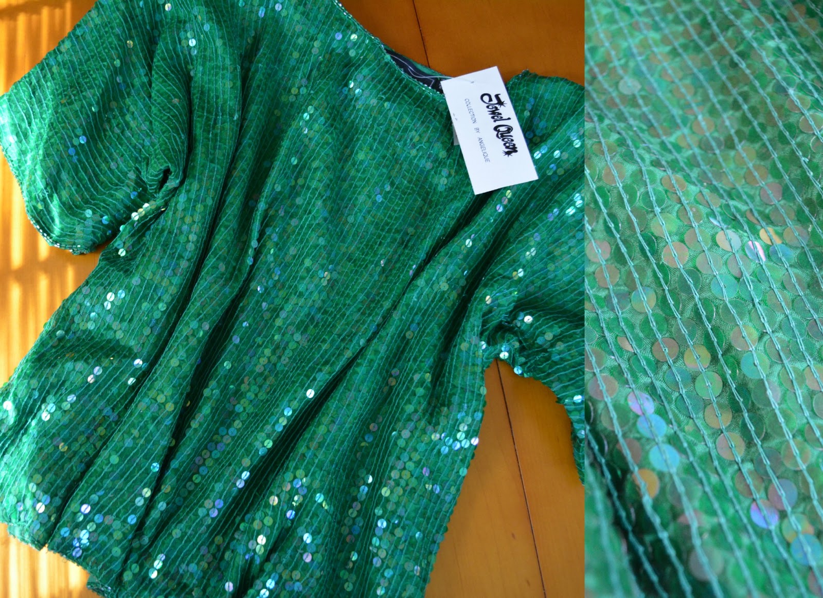 green sequin blouse from an estate sale