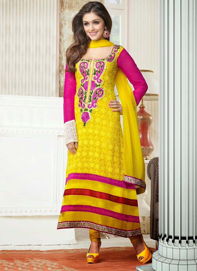 Embroidered Punjabi Style Churidar Suits For Punjabi Girls 2015