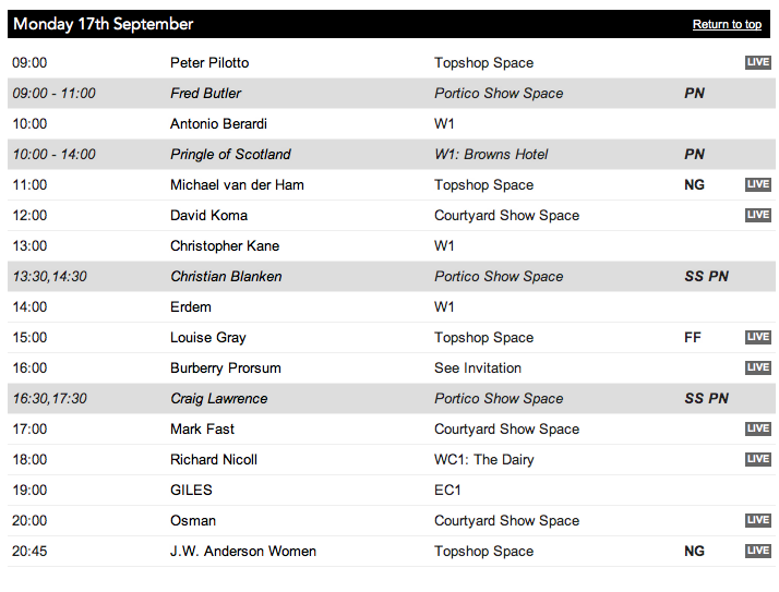 Vive la Mode! The Spring 2013 London Fashion Week Schedule!