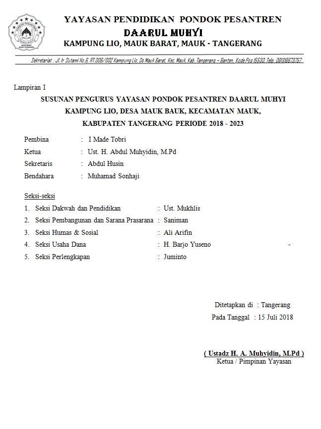 Sk Pengangkatan Bendahara Pondok Pesantren Guru Paud