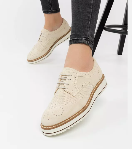 Pantofi casual femei bej piele naturala intoarsa ieftini de primavara