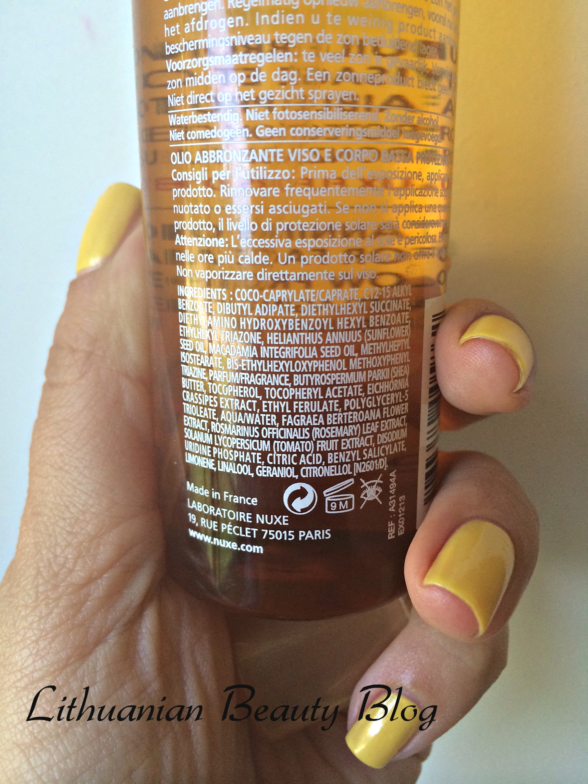 NUXE SUN Tanning Oil Face and Body Low Protection SPF10 150ml Lithuanian Beauty Blog