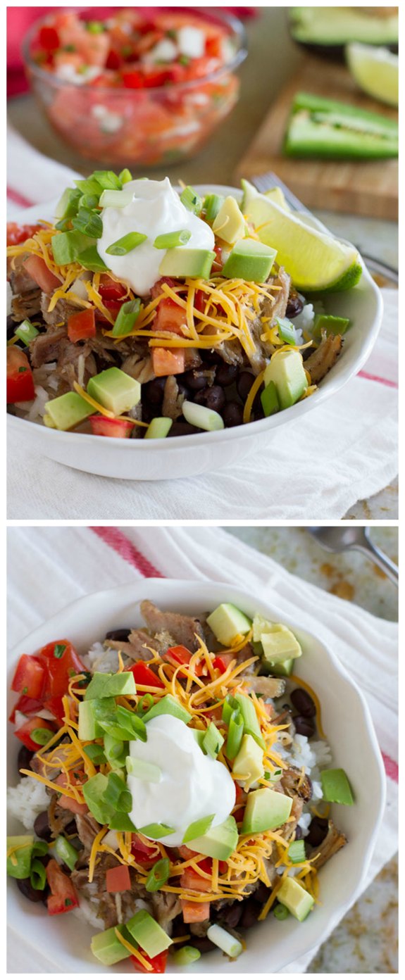 Slow Cooker from Scratch® Slow Cooker Pork Burrito Bowls from Taste