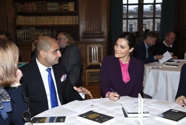 Crown Princess Victoria wears Caroline Svedbom Jewelry Drop Earring, and carried & Other Stories Scuba Clutch