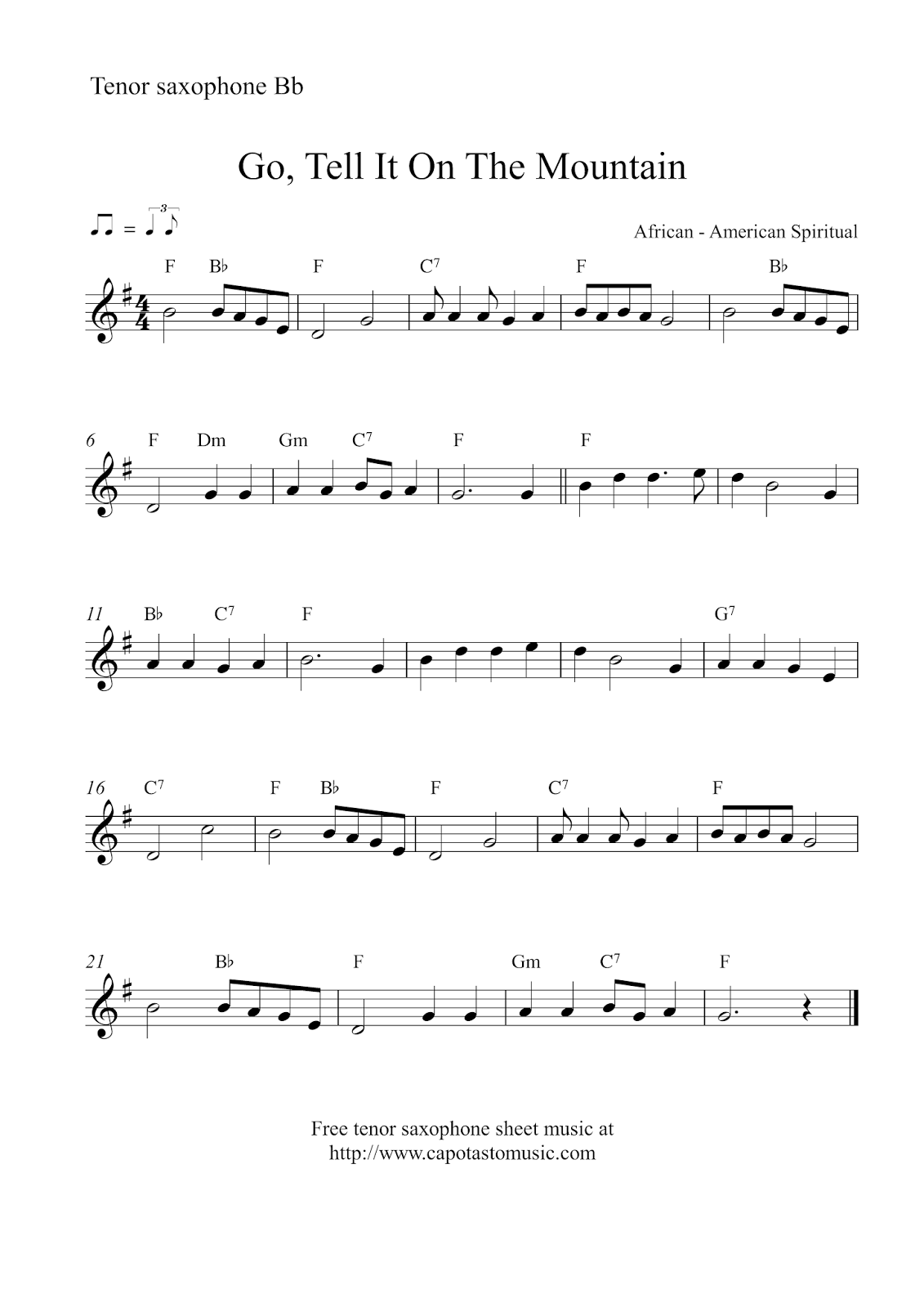 Free Printable Sheet Music Free Christmas Tenor Saxophone Sheet Music Go Tell It On The Mountain