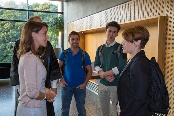 Princess Marie of Denmark arrived at Odense for a one day visit Princess Marie wore Lace dress