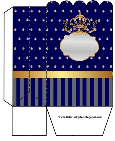 Golden Crown in Blue and Diamonds Free Printable Box.