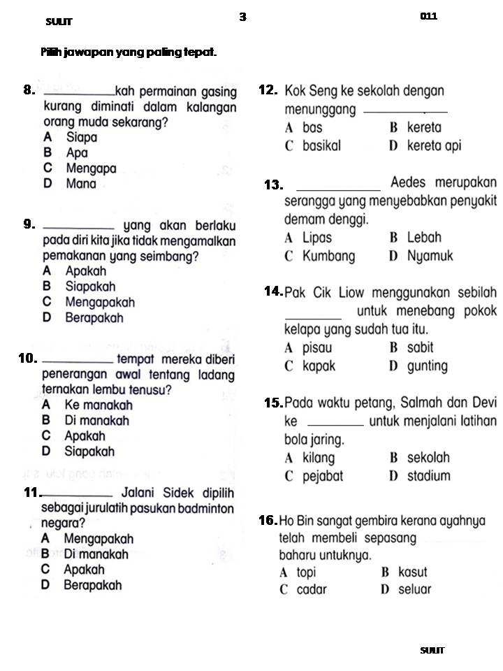 Bicara kehidupan: Soalan Pemahaman Bahasa Melayu Tahun 4.