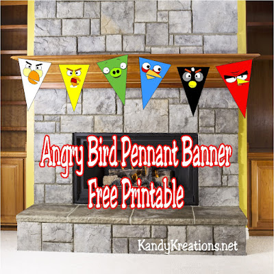 Celebrate the Angry Birds this summer with this free printable pennant banner.  These five birds and one pig will have your home squaking with loads of fun at your next Angry birds party.