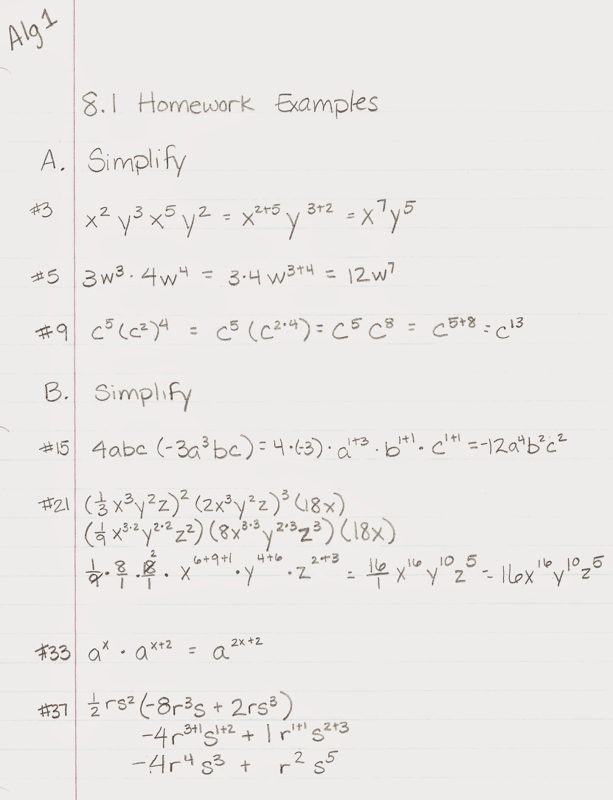 Algebra Alerts (Algebra 1 and 2): Algebra 1 Examples for 8.1 and 8.2