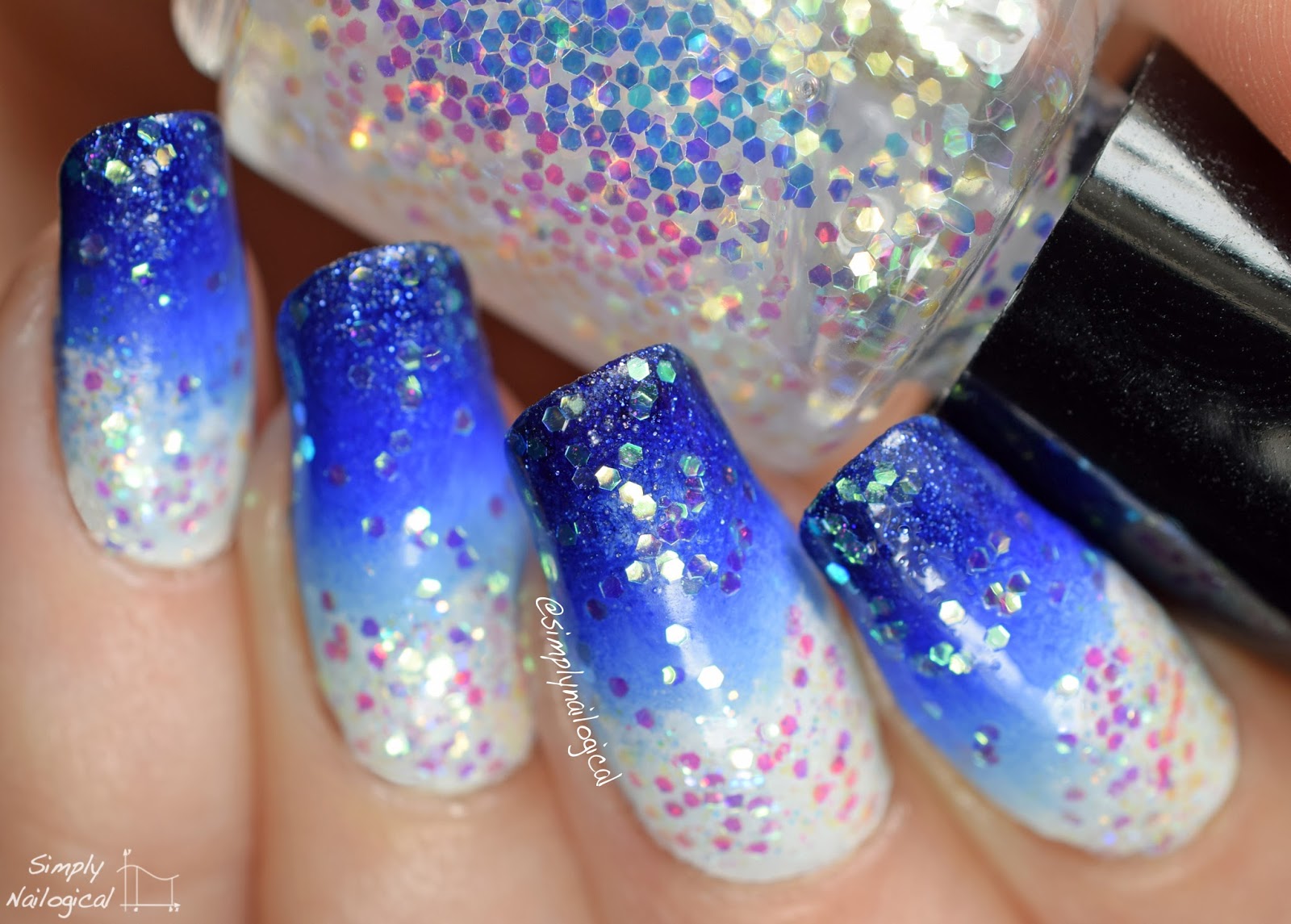 Simply Nailogical: Winter snow glitters over blue to white gradient