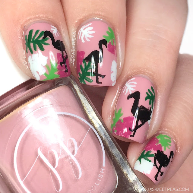 Tropical Leaves and Flamingo Nail Art