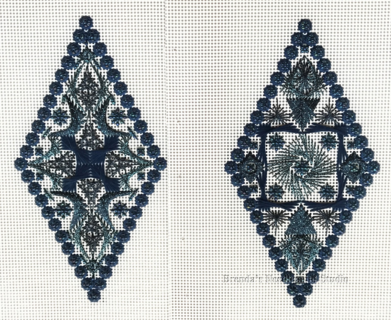 Brenda's Needlepoint Studio Christmas Diamond Ornaments 12/4/16