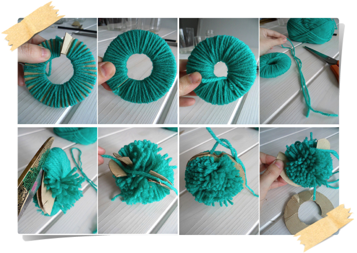 An ungirly girl creation Pom Poms (cardboard circles)