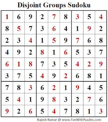 Disjoint Groups Sudoku (Fun With Sudoku #261) Puzzle Solution