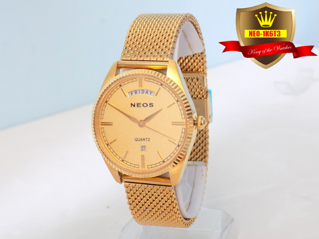 Đồng hồ nam Neos 1K6T3 thiết kế mặt đồng hồ to tròn với phong cách nam tính, kết hợp dây đeo kim loại dạng lưới màu vàng đem lại phong cách sang trọng cho phái nam.