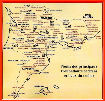 Localizacion dels Trobadors sobre las Mapas d'Occitània e Catalonha