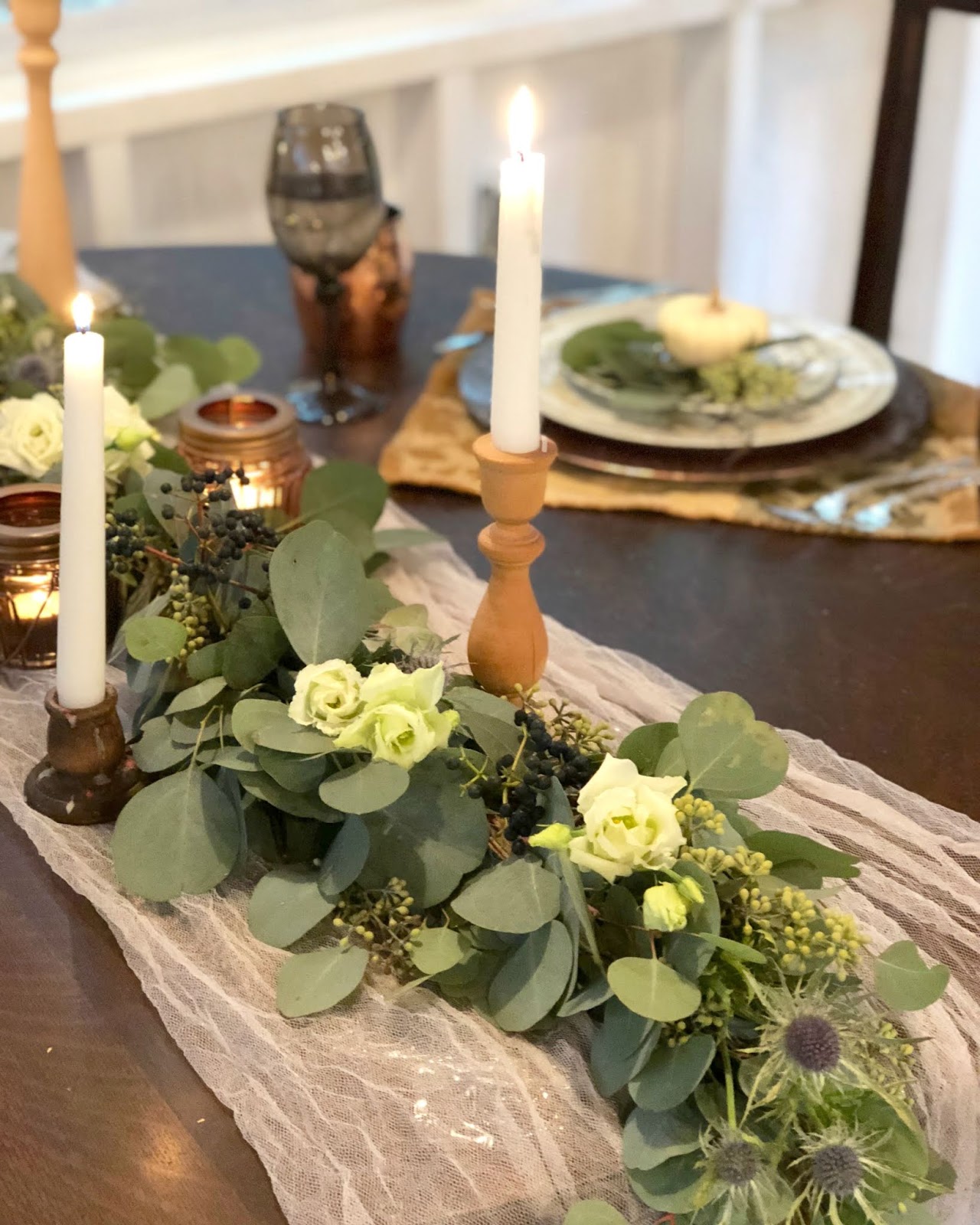 DesignsandEvents Using a Eucalyptus Garland as a Thanksgiving Centerpiece