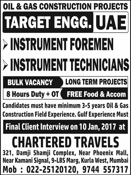Oil & Gas Instrumentation Jobs in TARGET Engineering UAE - Final Client Interview - Chartered Travels