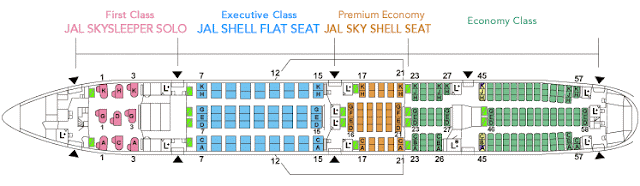 JAL W73 configuration with the previous generation long-haul products (Solo seats)