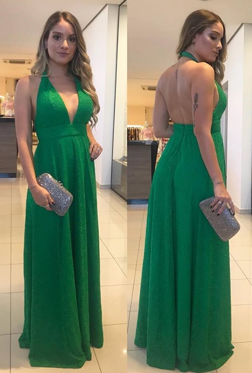 vestido de festa verde longo