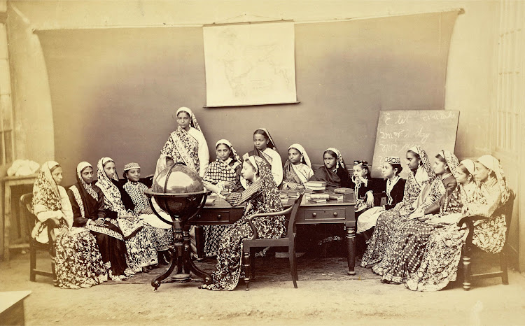 Vintage Photograph of a Class in the Alexandra Native Girls' Institution at Bombay (Mumbai) 1873
