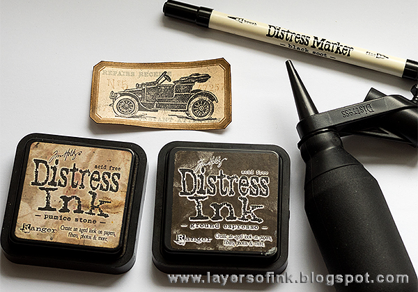 Layers of ink - Distressed Metal Tag by Anna-Karin with Tim Holtz stamps and idea-ology.