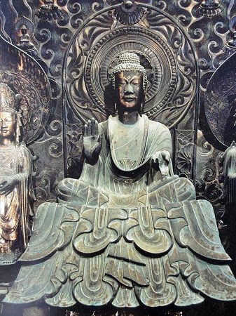 Shaka Nyorai of Buddha triad, Horyuji temple, Nara, 623 year, bronze, H.88cm. 